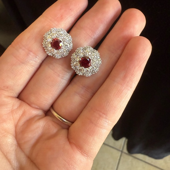 14K White Gold Ruby Stud Earrings - Picture 1 of 6